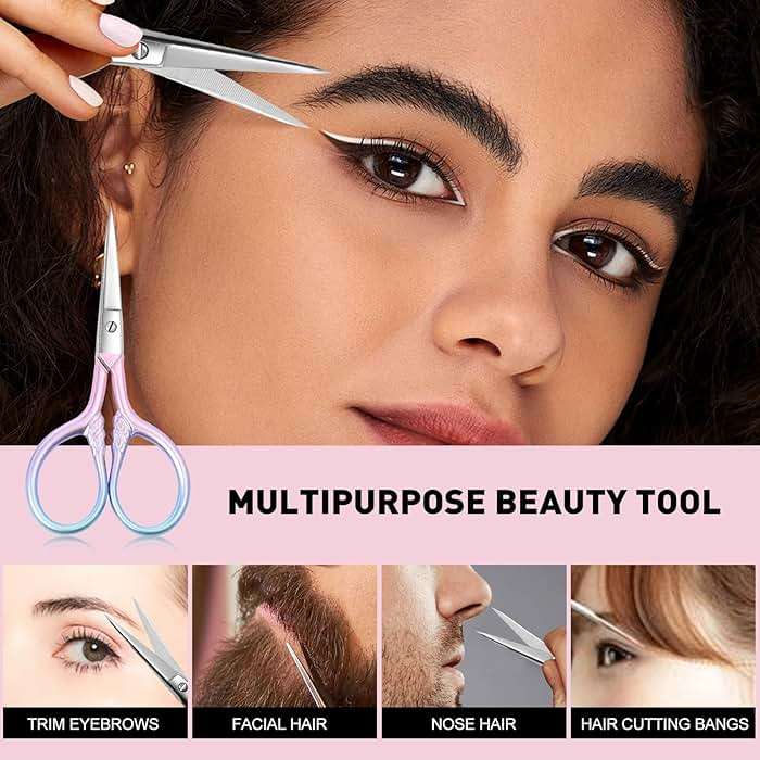 Lobodt Personal Care Professional Beauty Tools (pink) Small scissors Facial hair removal and ear, nose and eyebrow, beard trimming Stainless steel fine straight head scissors - Image 3