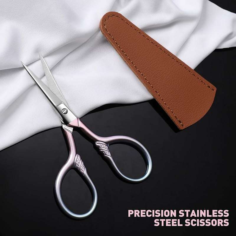 Lobodt Personal Care Professional Beauty Tools (pink) Small scissors Facial hair removal and ear, nose and eyebrow, beard trimming Stainless steel fine straight head scissors - Image 8