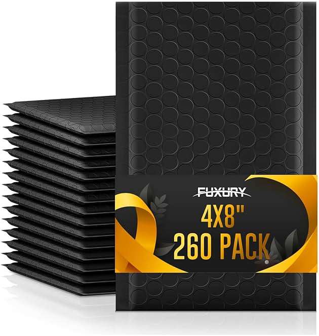 Fuxury 4x8 Bubble Mailer 260 Pack Black Padded Envelopes for Mailing Small Bubble Mailers Usable Size 4x7" Bubble Envelopes Self-Seal Padded Mailers for Small Business, Shipping Cards, #000 Bulk - Image 1
