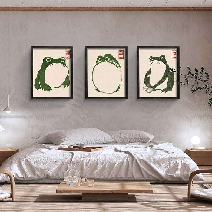 Houmury Set of 3 Framed Japanese Frog Wall Art Decor Vintage Wall Signs Cute Minimalist Decors - Image 4