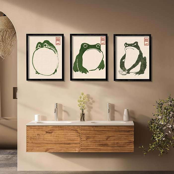 Houmury Set of 3 Framed Japanese Frog Wall Art Decor Vintage Wall Signs Cute Minimalist Decors - Image 8