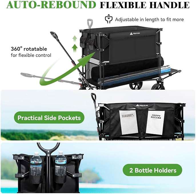 Hikenture Double Decker Wagon, 400L Extra Large Beach Wagon with Big Wheels for Sand, 500LBS Heavy Duty Collapsible Cart with Tailgate, Utility Carts Foldable for Beach, Sports - Image 7