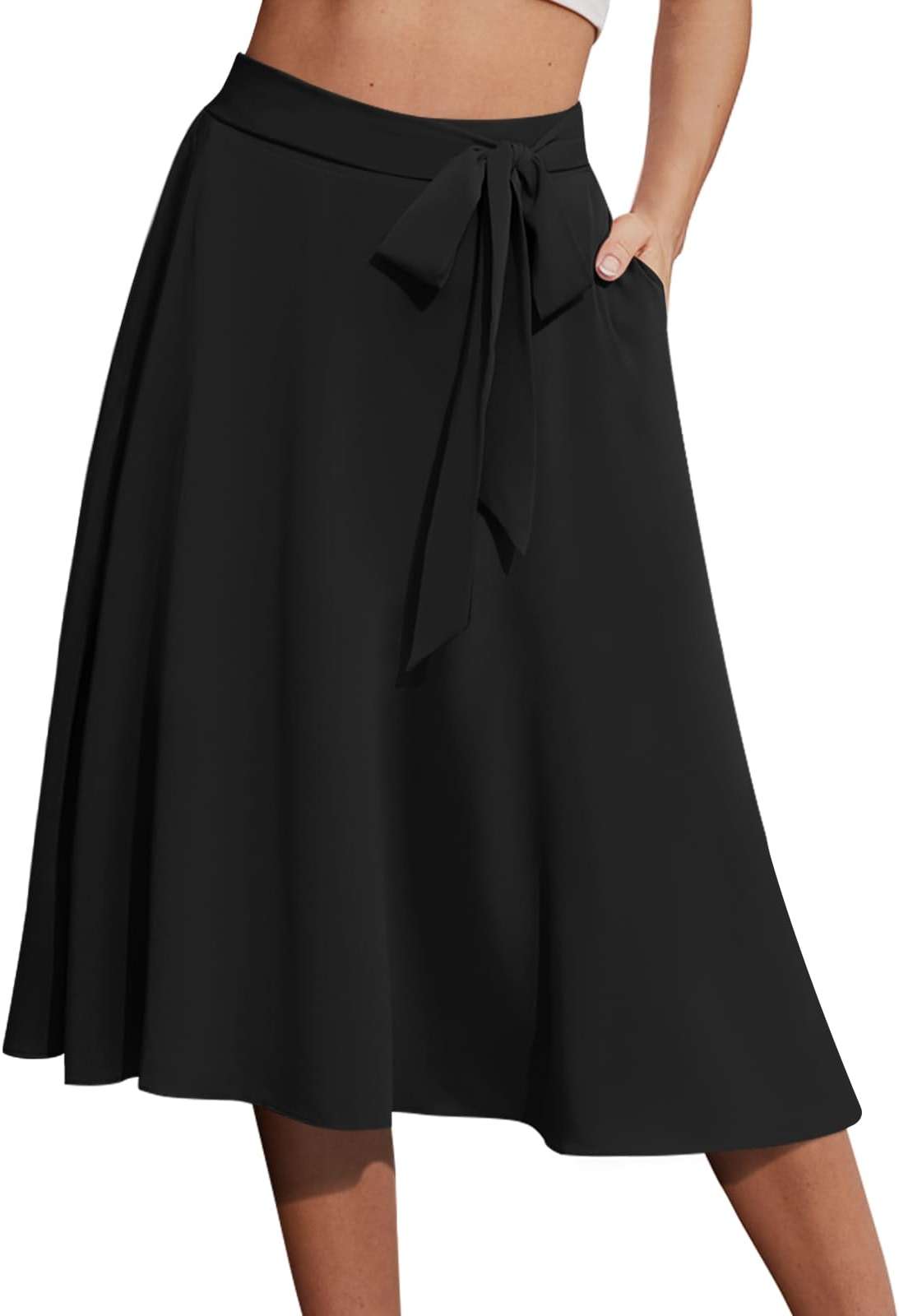 Yincro Women's A-Line Midi Skirt with Pockets High Waist Flared Below The Knee Skirts - Image 1
