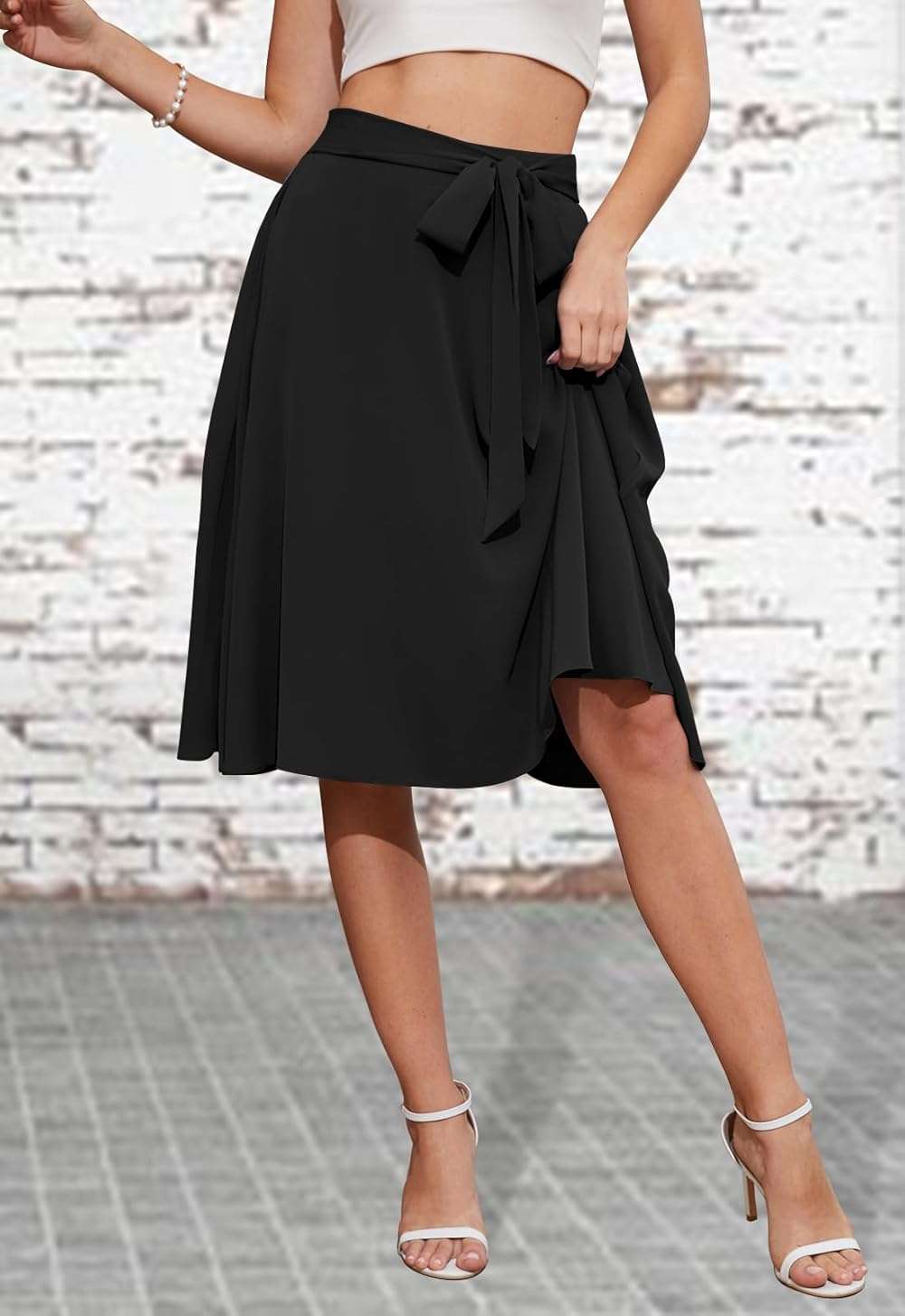 Yincro Women's A-Line Midi Skirt with Pockets High Waist Flared Below The Knee Skirts - Image 4