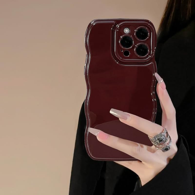 FABSPARK Phone Case for iPhone 13 Case,Simple Wave Design Wavy Frame Soft Silicone Aesthetic for iPhone 13,Wine Red - Product Image