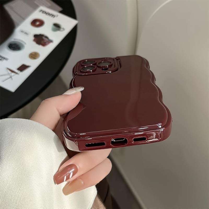 FABSPARK Phone Case for iPhone 13 Case,Simple Wave Design Wavy Frame Soft Silicone Aesthetic for iPhone 13,Wine Red - Image 5