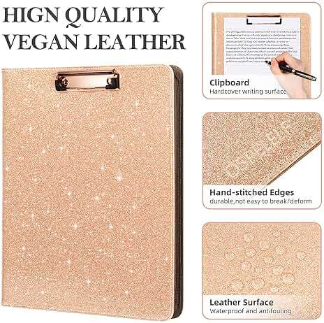 Ospelelf Clipboard with Storage, 3 Ring Binder with Zipper, Leather Padfolio Portfolio Folder, Calculator, 12.1” Tablet Sleeve, 5 Dividers with Pocket|Refillable Notepad, Card Slot (Rose Gold) - Image 5