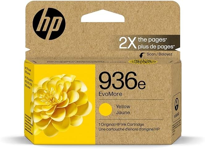 HP 936e Yellow EvoMore Ink Cartridge | Works with OfficeJet 9120, Pro 9100, Wide Format 9700 | Carbon Neutral | 4S6V5LN - Product Image