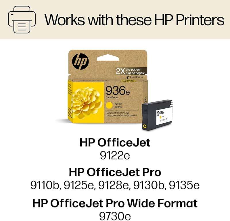HP 936e Yellow EvoMore Ink Cartridge | Works with OfficeJet 9120, Pro 9100, Wide Format 9700 | Carbon Neutral | 4S6V5LN - Image 2