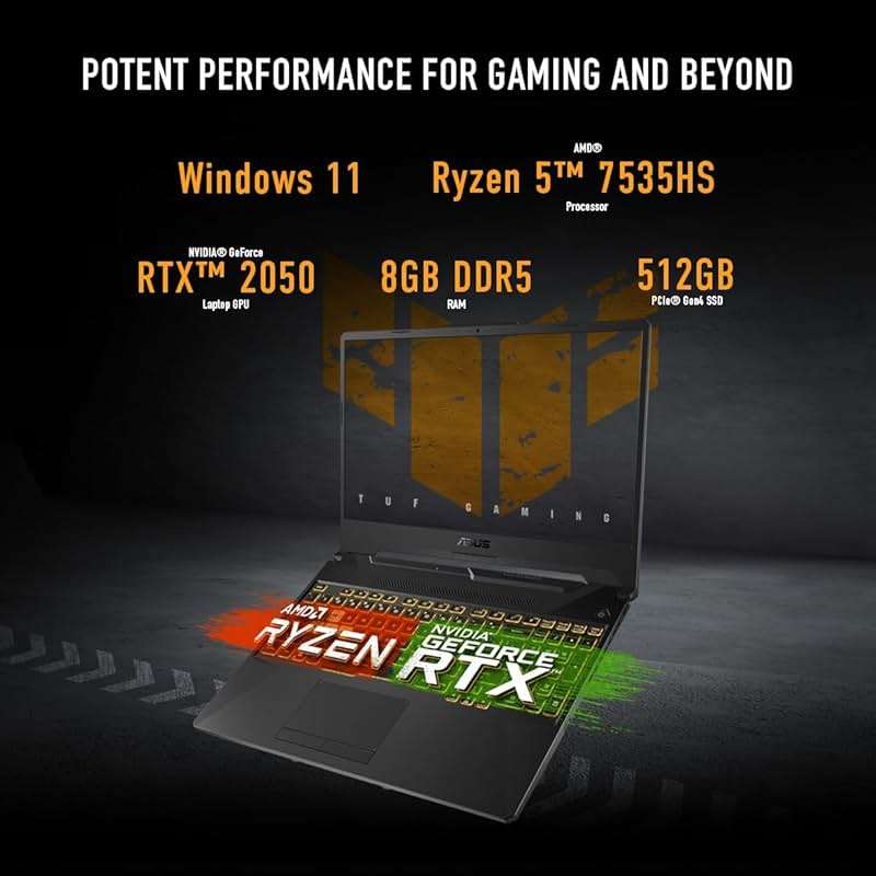 ASUS TUF Gaming A15 Gaming Laptop, 15.6” FHD 144Hz Display, NVIDIA® GeForce RTX™ 2050, AMD Ryzen™ 5 7535HS, 8GB DDR5, 512GB PCIe® Gen4 NVMe™ SSD, Wi-Fi 6, Windows 11, FA506NF-ES51 - Image 3