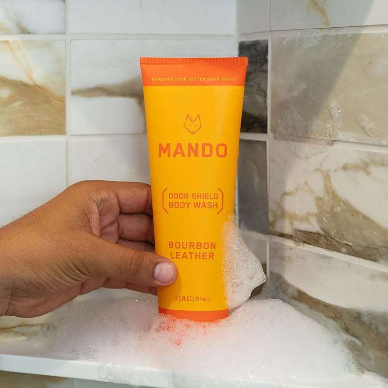 Mando Smooth Solid Stick (2.6 Ounce) + Acidified Body Wash (8.5 Ounce) - Clinically Proven to Block Odor All Day - Whole Body Safe For Pits, Packages + Feet (Bourbon Leather) - Image 4