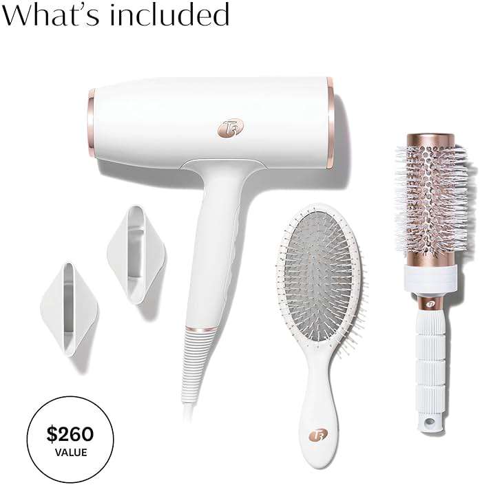 T3 AireLuxe Professional Ionic Hair Dryer and Brush Set, with 5 Heat and 3 Speed Settings, Ion Generator, Cool Shot, Includes Paddle Brush and 2.5" Round Brush - Image 2