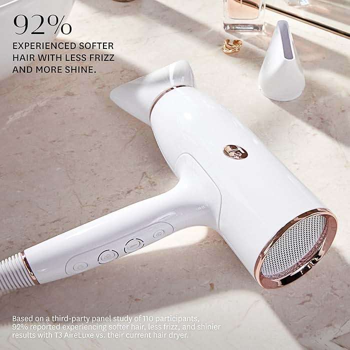 T3 AireLuxe Professional Ionic Hair Dryer and Brush Set, with 5 Heat and 3 Speed Settings, Ion Generator, Cool Shot, Includes Paddle Brush and 2.5" Round Brush - Image 8
