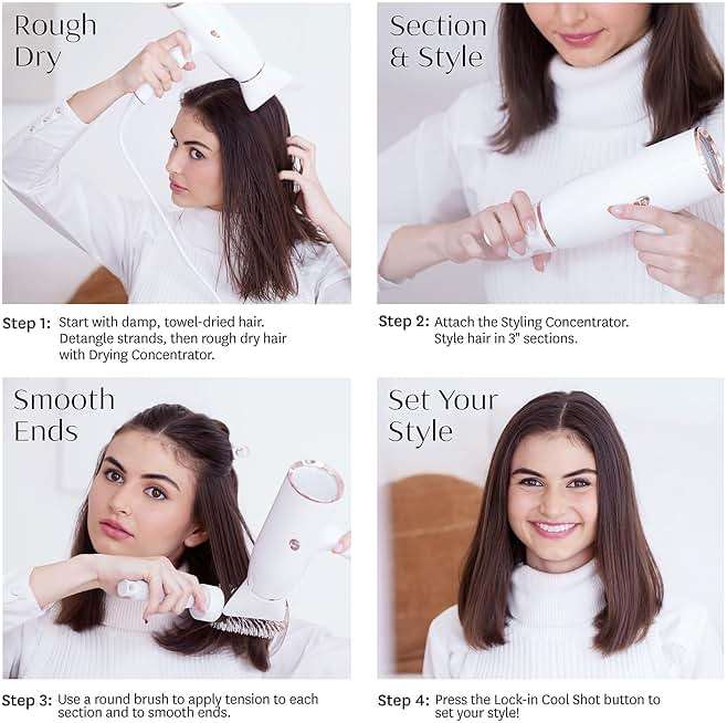 T3 AireLuxe Professional Ionic Hair Dryer and Brush Set, with 5 Heat and 3 Speed Settings, Ion Generator, Cool Shot, Includes Paddle Brush and 2.5" Round Brush - Image 10
