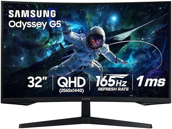 SAMSUNG 32" Odyssey G55C Series QHD 1000R Curved Gaming Monitor, 1ms(MPRT), HDR10, 165Hz, AMD Radeon FreeSync, Eye Care, Glare Free, Sharp Resolution LS32CG550ENXZA - Product Image