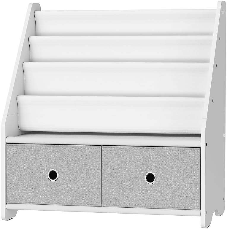 CHOEZON Kids Bookshelf and Toy Storage, 4 Tier Large Capacity Kids Book Rack, Sling Kid Bookcase, for Kids Room, Nursery, Playroom, White and Gray MCW06WT - Image 9