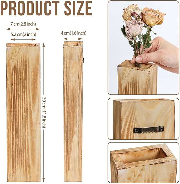Sawoake Wooden Wall Planter Set of 4 - Modern Home Decor for Living Room, Bedroom, Bathroom - Walnut Finish Planter for Dried Flowers, Faux Greenery, Indoor Plants - Image 3