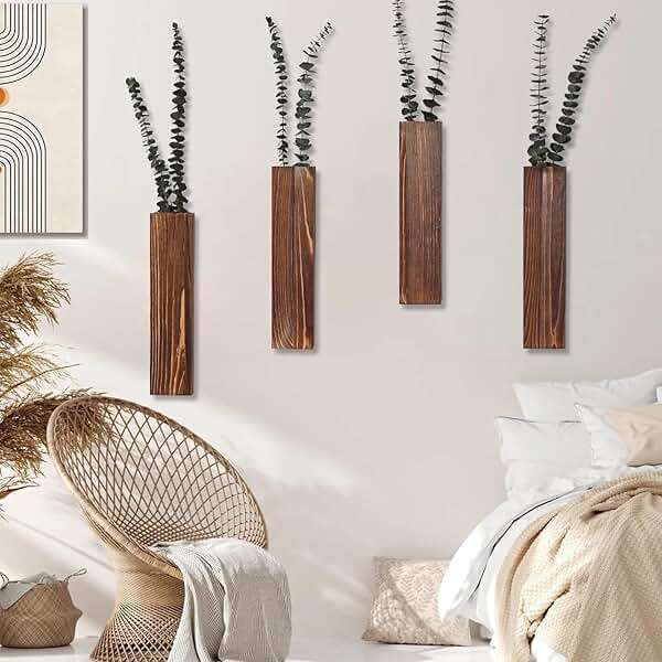 Sawoake Wooden Wall Planter Set of 4 - Modern Home Decor for Living Room, Bedroom, Bathroom - Walnut Finish Planter for Dried Flowers, Faux Greenery, Indoor Plants - Image 6