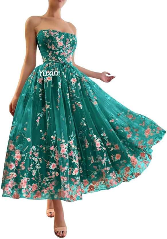 Yuxin Puffy Sleeve Flower Prom Dresses for Women 2025 Long Embroidered Tulle Lace Formal Evening Party Gowns with Pocket 869 - Image 1