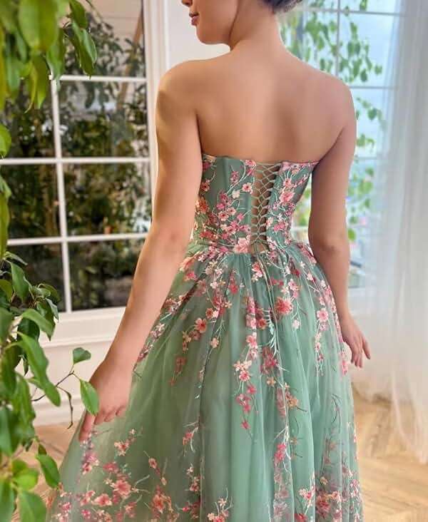 Yuxin Puffy Sleeve Flower Prom Dresses for Women 2025 Long Embroidered Tulle Lace Formal Evening Party Gowns with Pocket 869 - Image 2