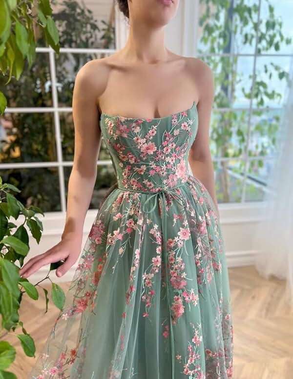 Yuxin Puffy Sleeve Flower Prom Dresses for Women 2025 Long Embroidered Tulle Lace Formal Evening Party Gowns with Pocket 869 - Image 5