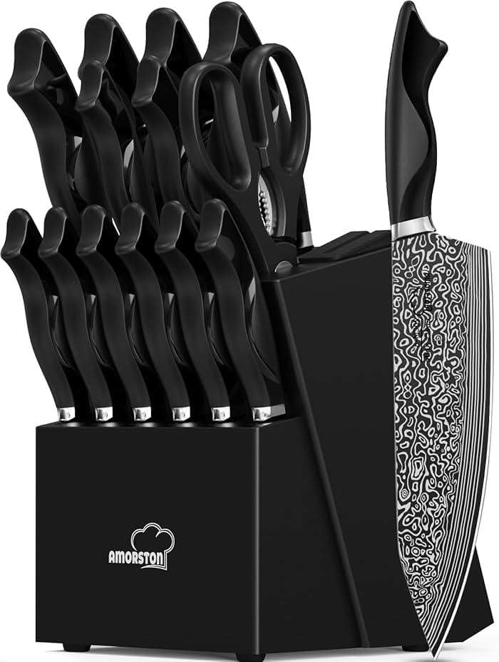 Knife Set, 15 Pieces Kitchen Knife Set with Built in Sharpener, High Carbon German Stainless Steel Knife Block Set, Dishwasher Safe, Fathers Day Gift for Men - Image 1