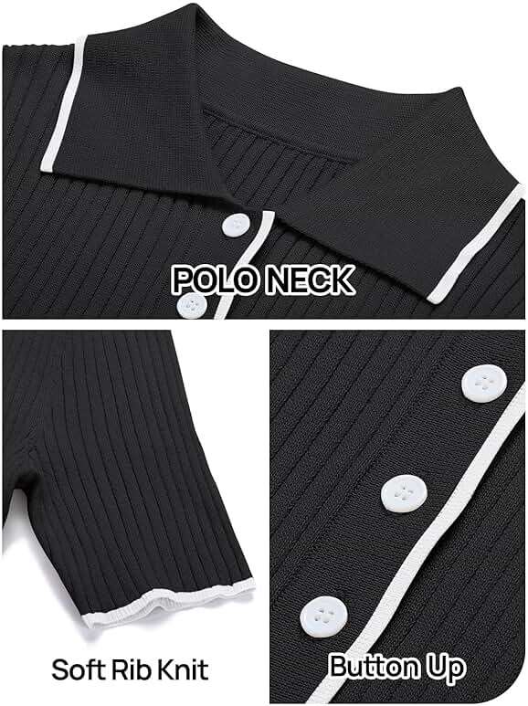 MEROKEETY Women's Spring Summer Ribbed Maxi Dress 2026 Bodycon V Neck Button Short Sleeve Slim Fit Knit Sweater Dresses - Image 5