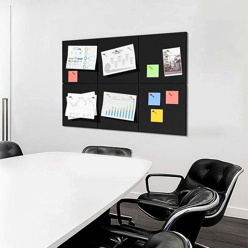 MaxGear Large Felt Bulletin Board 36" x 24", Cork Board Alternative, 6 Pack Black Felt Wall Tiles with Push Pins, Cork Boards for Walls Pin Board for Office & HomePanels - Image 2