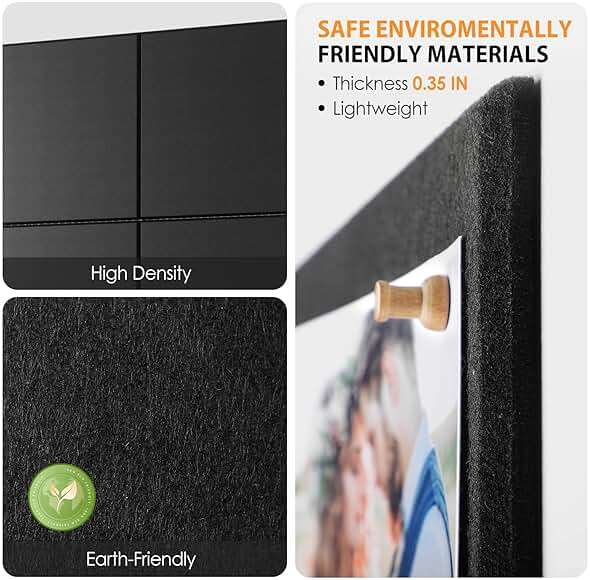 MaxGear Large Felt Bulletin Board 36" x 24", Cork Board Alternative, 6 Pack Black Felt Wall Tiles with Push Pins, Cork Boards for Walls Pin Board for Office & HomePanels - Image 4