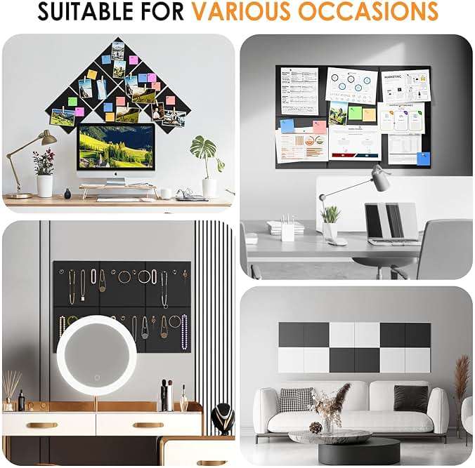 MaxGear Large Felt Bulletin Board 36" x 24", Cork Board Alternative, 6 Pack Black Felt Wall Tiles with Push Pins, Cork Boards for Walls Pin Board for Office & HomePanels - Image 7