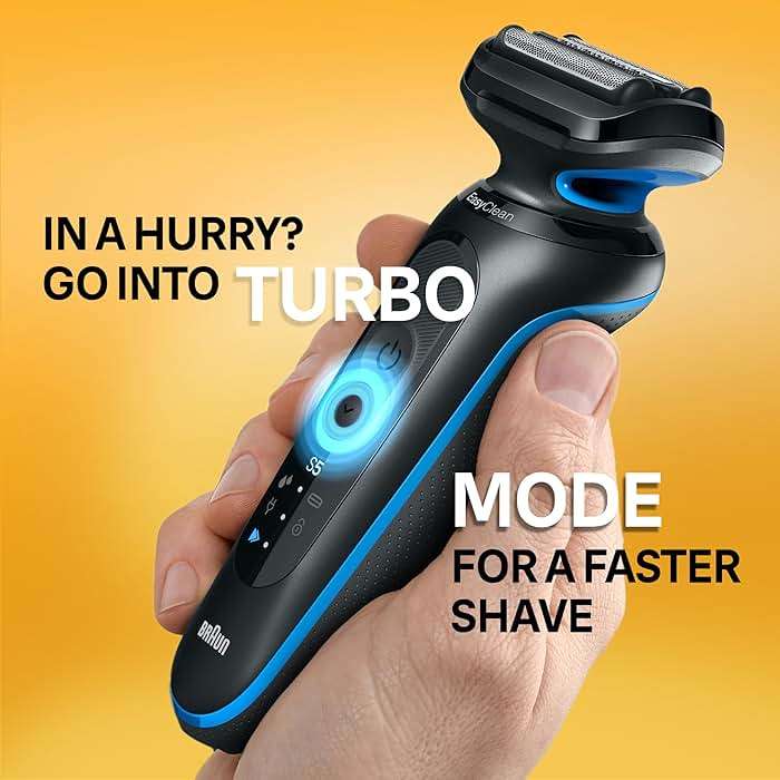 Braun Electric Shaver for Men, Series 5 5150cs, Wet & Dry Razor, Turbo Shaving Mode, Foil Shaver, with Beard Trimmer, Body Groomer and Charging Stand, Blue - Image 5