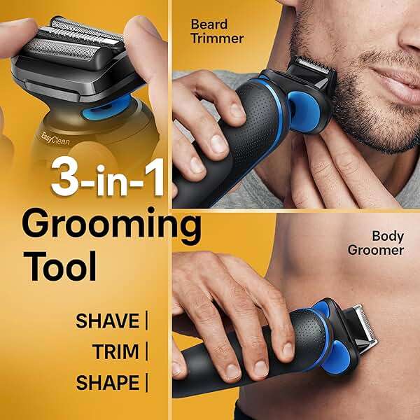 Braun Electric Shaver for Men, Series 5 5150cs, Wet & Dry Razor, Turbo Shaving Mode, Foil Shaver, with Beard Trimmer, Body Groomer and Charging Stand, Blue - Image 7