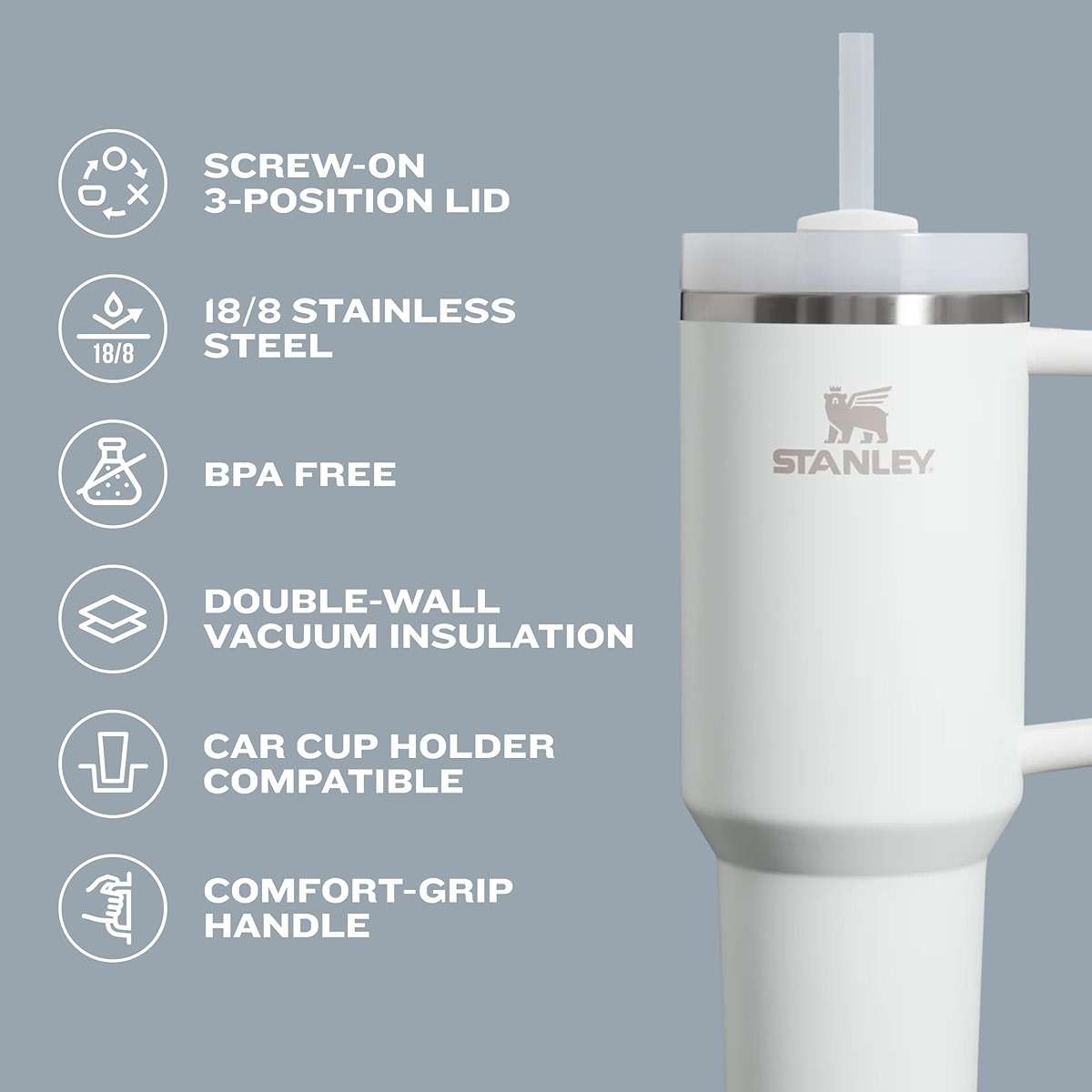STANLEY Quencher H2.0 Tumbler with Handle and Straw 40 oz | Flowstate 3-Position Lid | Cup Holder Compatible for Travel | Insulated Stainless Steel Cup | BPA-Free | Azure - Image 5