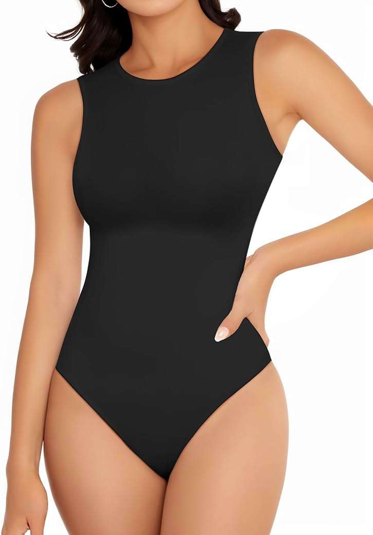YOGINGO Women's Crew Neck Sleeveless Bodysuits Racerback Halter Tank Top Body Suits for Womens Sexy Going Out Leotards - Image 1