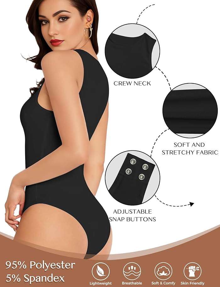 YOGINGO Women's Crew Neck Sleeveless Bodysuits Racerback Halter Tank Top Body Suits for Womens Sexy Going Out Leotards - Image 2
