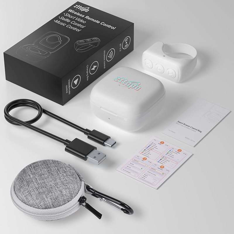 Zttopo TikTok Scrolling Ring, TIK Tok Bluetooth Remote Control, Kindle APP Page Turner with Carrying Case, Camera Photo Clicker for iPhone, iPad, iOS, Android-White - Image 7
