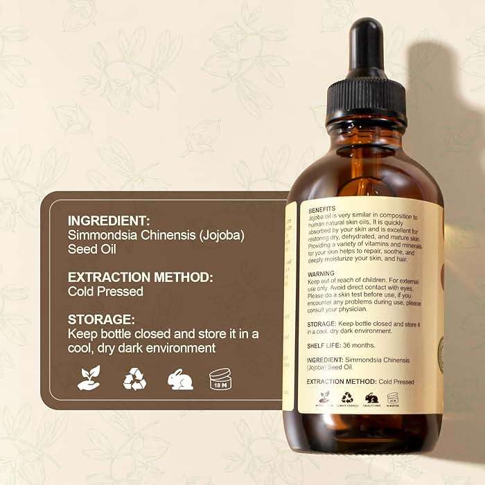 Yoken 4oz Jojoba Oil (EWG Verified) 100% Pure Cold Pressed Jojoba Oil for Face, Hair, Nails and Skin, Unrefined & Hexane Free, Natural Body Facial Moisturizer Multi-purpose oil Base Carrier Oil - Image 6