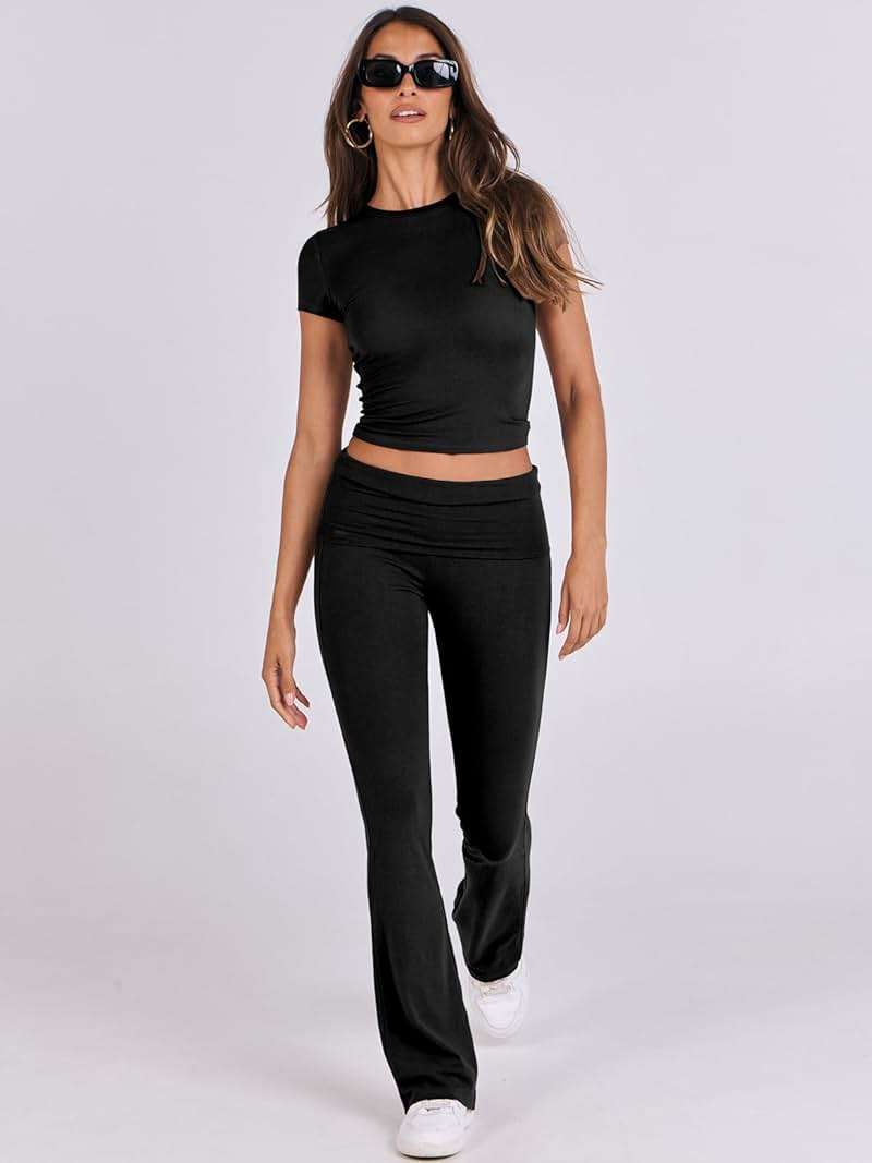 ANRABESS 2 Piece Lounge sets for Women | Soft Comfy Stretchy, Crop Top & Foldover Flare Leggings, Yoga Workout Matching Outfits, Trendy Y2k, Summer Wear Fall Layer - Image 10