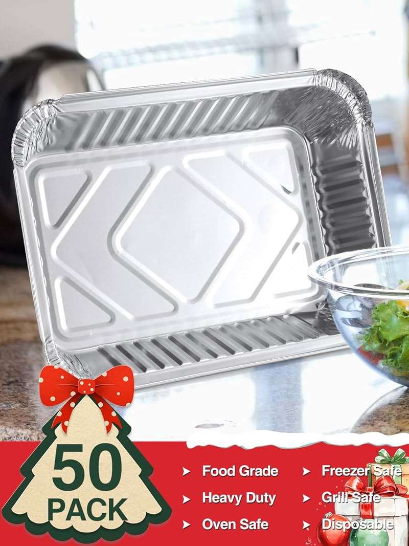 NEEBAKE 50 Pack 8x6 Disposable Aluminum Pans with Lids Aluminum-Foil-Pans-Tin-Foil-Baking-Pans-Tin-Trays-Food-To-Go-Containers-for-Meal-Prep-Cooking-Roasting-Heating-Takeout - Image 3