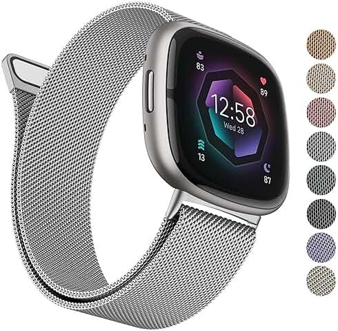 Metal Band Compatible with Fitbit Sense 2 /Sense Bands/Versa 4 / Versa 3 Bands Women Men, Stainless Steel Mesh Loop Strap for Fitbit Sense 2/Sense/Versa 4/Versa 3 Smart Watch (Small,Silver) - Product Image