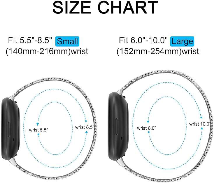 Metal Band Compatible with Fitbit Sense 2 /Sense Bands/Versa 4 / Versa 3 Bands Women Men, Stainless Steel Mesh Loop Strap for Fitbit Sense 2/Sense/Versa 4/Versa 3 Smart Watch (Small,Silver) - Image 3