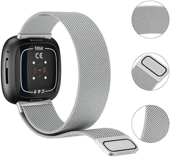 Metal Band Compatible with Fitbit Sense 2 /Sense Bands/Versa 4 / Versa 3 Bands Women Men, Stainless Steel Mesh Loop Strap for Fitbit Sense 2/Sense/Versa 4/Versa 3 Smart Watch (Small,Silver) - Image 4