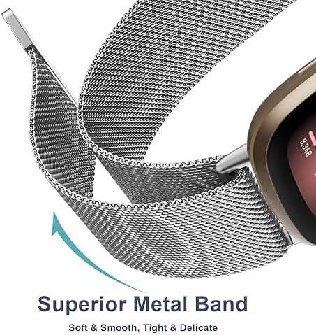 Metal Band Compatible with Fitbit Sense 2 /Sense Bands/Versa 4 / Versa 3 Bands Women Men, Stainless Steel Mesh Loop Strap for Fitbit Sense 2/Sense/Versa 4/Versa 3 Smart Watch (Small,Silver) - Image 5