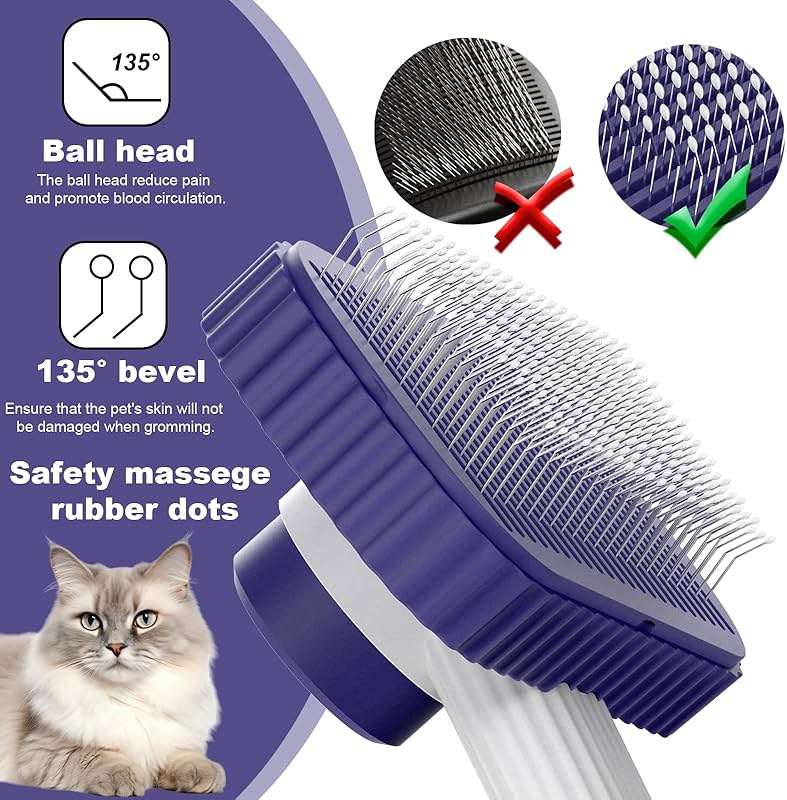 Garstor Cat brush, Cat Brush for Long or Short Haired Cats, Remove Loose Fur and Mats, Rounded Pins Reduces Painful Pulling, Not for Tangle and Curly Fur, Dark Blue - Image 2
