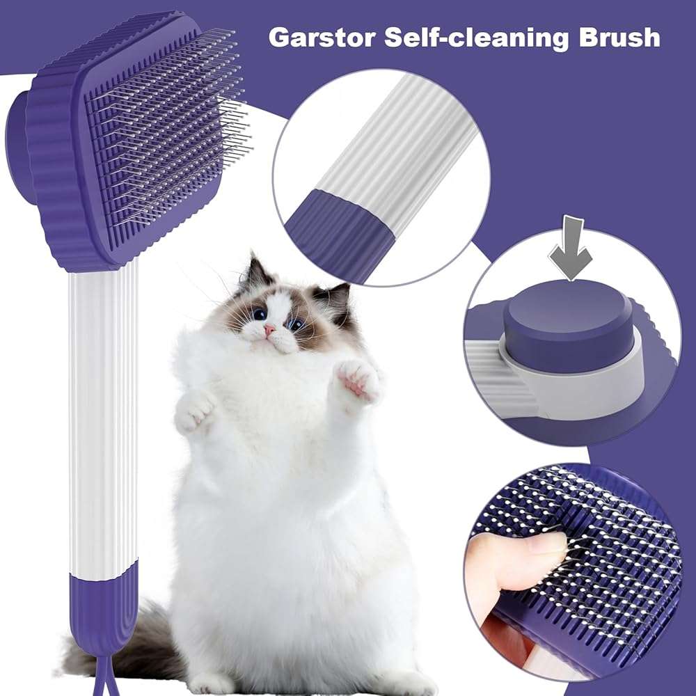 Garstor Cat brush, Cat Brush for Long or Short Haired Cats, Remove Loose Fur and Mats, Rounded Pins Reduces Painful Pulling, Not for Tangle and Curly Fur, Dark Blue - Image 3