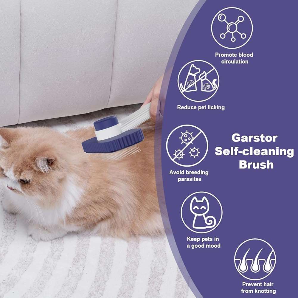 Garstor Cat brush, Cat Brush for Long or Short Haired Cats, Remove Loose Fur and Mats, Rounded Pins Reduces Painful Pulling, Not for Tangle and Curly Fur, Dark Blue - Image 4
