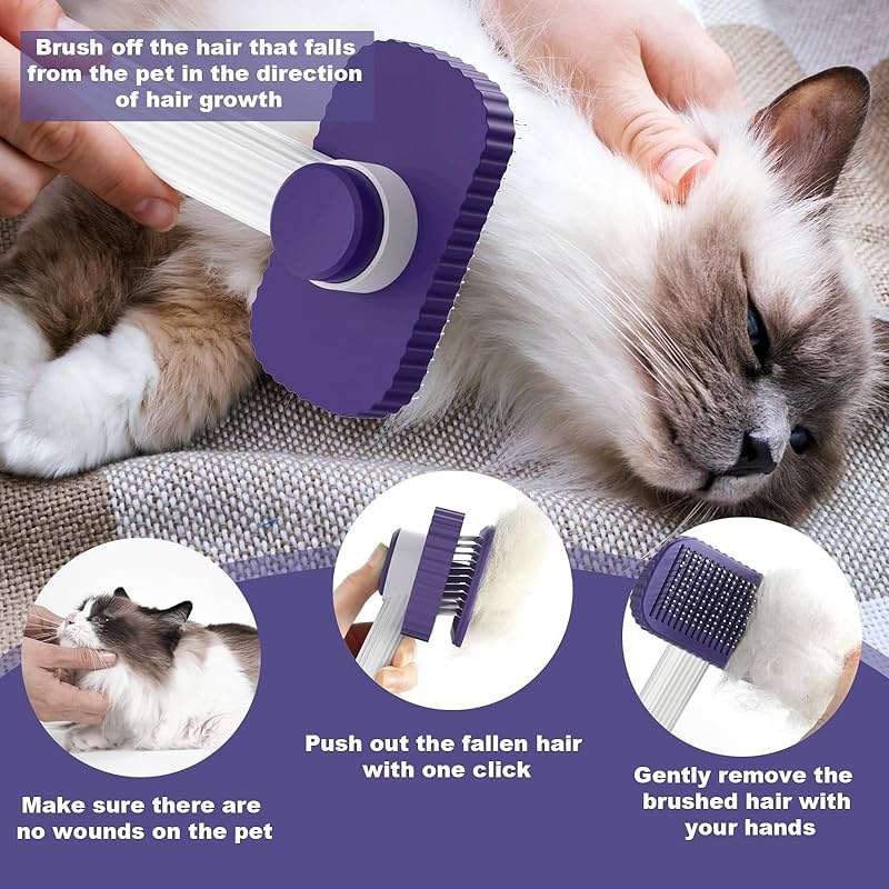 Garstor Cat brush, Cat Brush for Long or Short Haired Cats, Remove Loose Fur and Mats, Rounded Pins Reduces Painful Pulling, Not for Tangle and Curly Fur, Dark Blue - Image 5