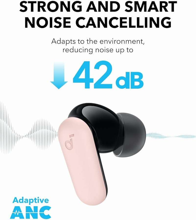 Soundcore P30i by Anker Noise Cancelling Earbuds, Strong and Smart Noise Cancelling, Powerful Bass, 45H Playtime, 2-in-1 Case and Phone Stand, IP54, Wireless Earbuds, Bluetooth 5.4 (Pink) - Image 3