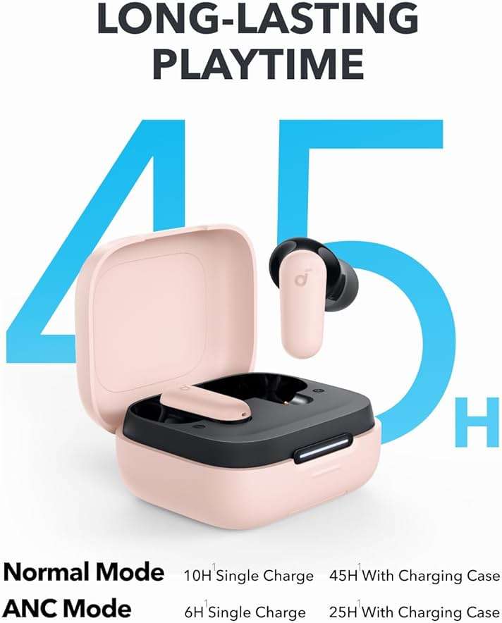 Soundcore P30i by Anker Noise Cancelling Earbuds, Strong and Smart Noise Cancelling, Powerful Bass, 45H Playtime, 2-in-1 Case and Phone Stand, IP54, Wireless Earbuds, Bluetooth 5.4 (Pink) - Image 5