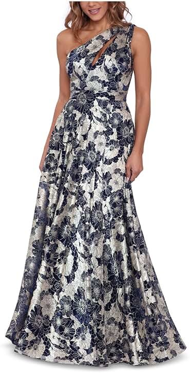 Betsy & Adam Women's Long Bodycon Sleeveless Boat Neck Evening Gown with Side Slit Ruffle - Product Image